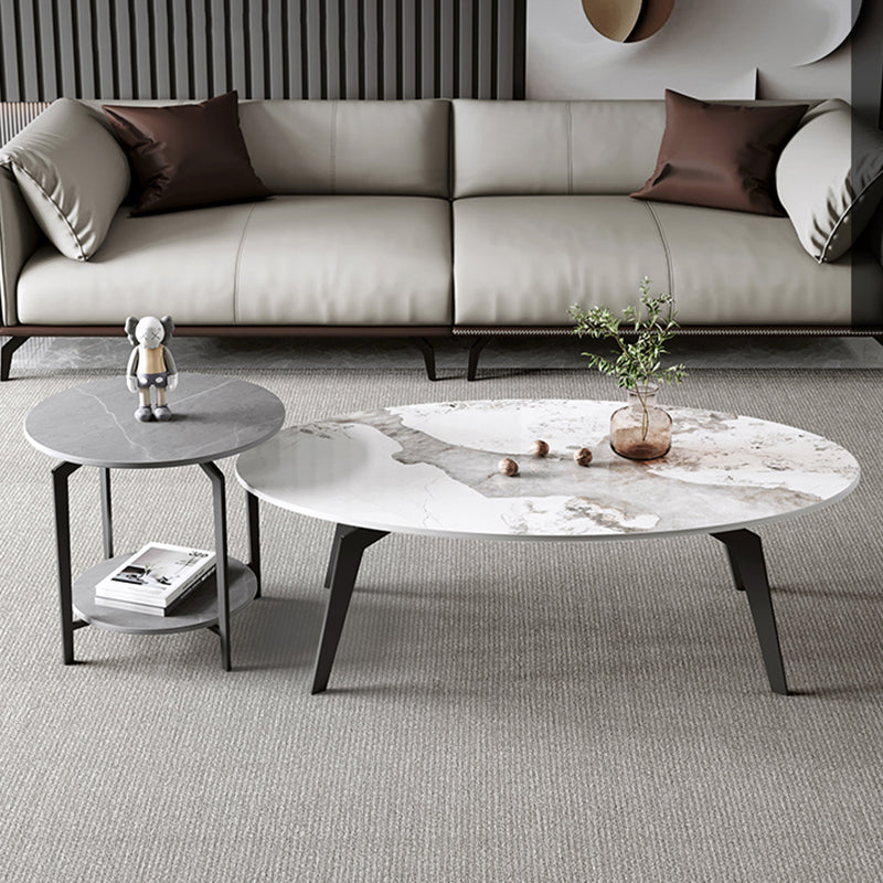 2 Nesting Slate Coffee Table Set Oval Coffee Table with Storage 39"L x 23.5"W x 16"H + 18"L x 18"W x 20"H Pandora Gold Clearhalo 'Coffee & Accent Tables' 'Coffee Tables' 'coffee_tables' 'furn' 'furn_coffee_tables' 'Furniture' 'Living Room Furniture' 5512979
