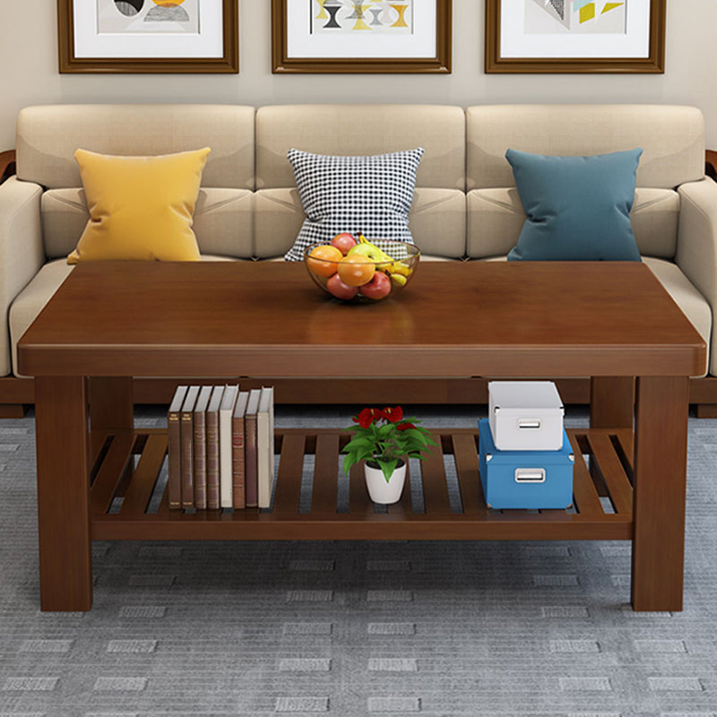 Rectangular Solid Wood Base with 4 Legs Nordic Style Coffee Table with Storage Rack