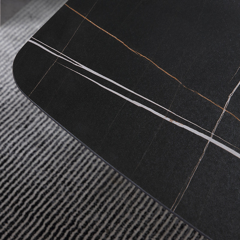 Glam Style Rectangular Slte Black Metal Trestle Type Base Coffee Table