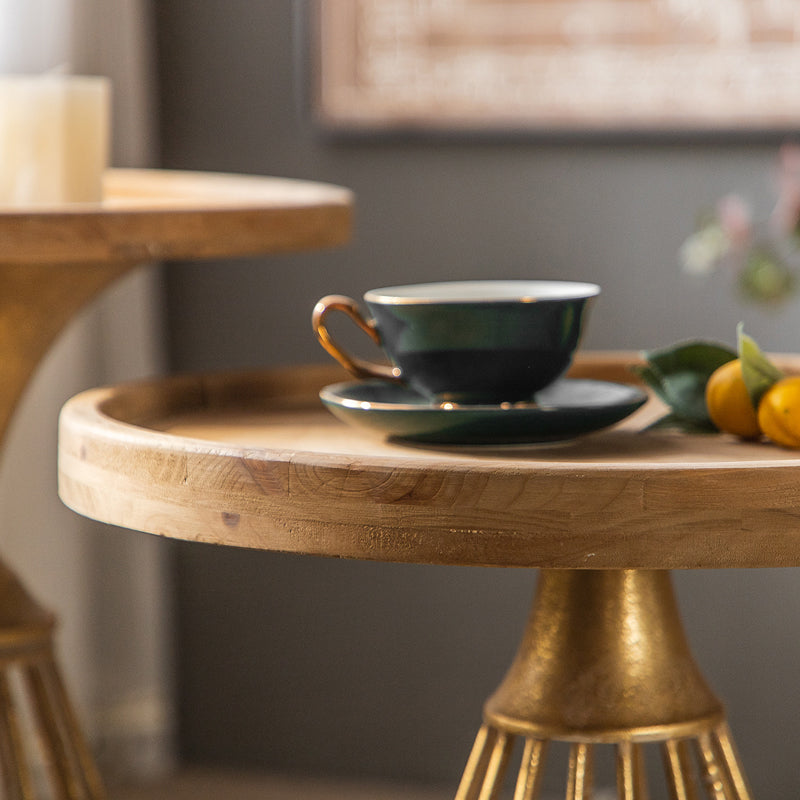 French Country Frame End Table Antique Brass Solid Wood Side Table