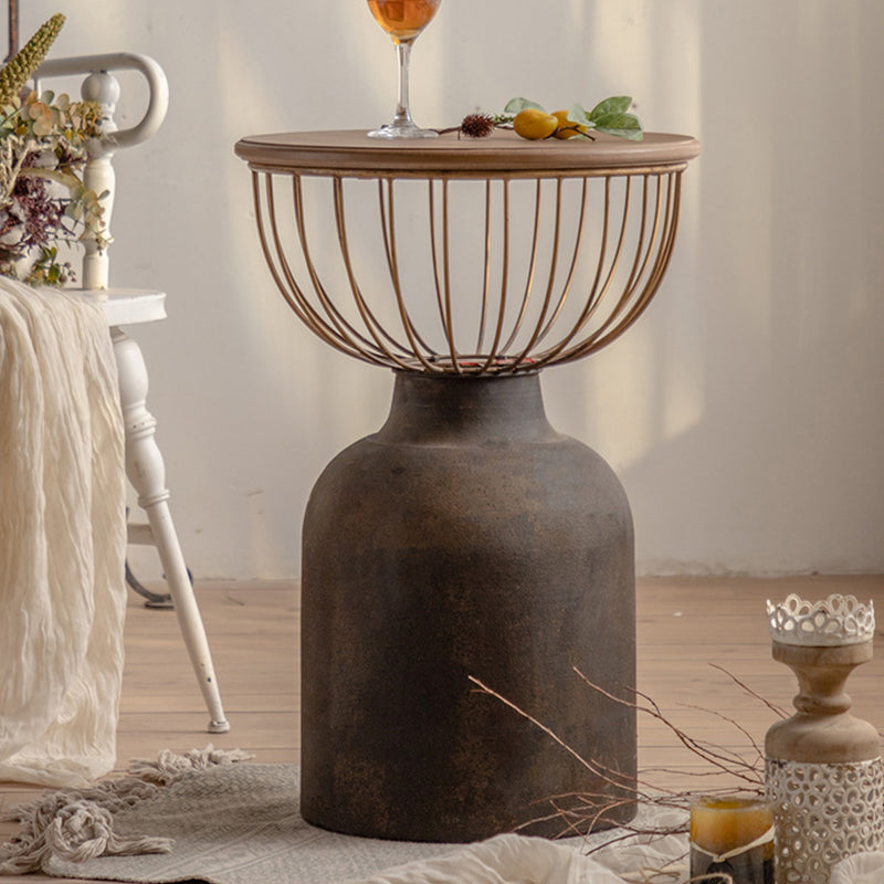 Antique Brass/Black End Table French Country Round Wood Side Table 17"L x 17"W x 25"H Brown 1 Clearhalo 'Coffee & Accent Tables' 'End & Side Tables' 'end_side_tables' 'furn' 'furn_end_side_tables' 'Furniture' 'Living Room Furniture' 5513268