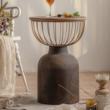 Antique Brass/Black End Table French Country Round Wood Side Table 17"L x 17"W x 25"H Brown 1 Clearhalo 'Coffee & Accent Tables' 'End & Side Tables' 'end_side_tables' 'furn' 'furn_end_side_tables' 'Furniture' 'Living Room Furniture' 5513268