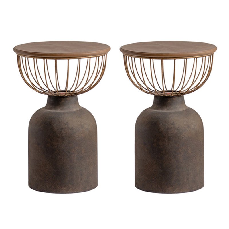 Antique Brass/Black End Table French Country Round Wood Side Table 17"L x 17"W x 25"H Brown 2 Clearhalo 'Coffee & Accent Tables' 'End & Side Tables' 'end_side_tables' 'furn' 'furn_end_side_tables' 'Furniture' 'Living Room Furniture' 5513269