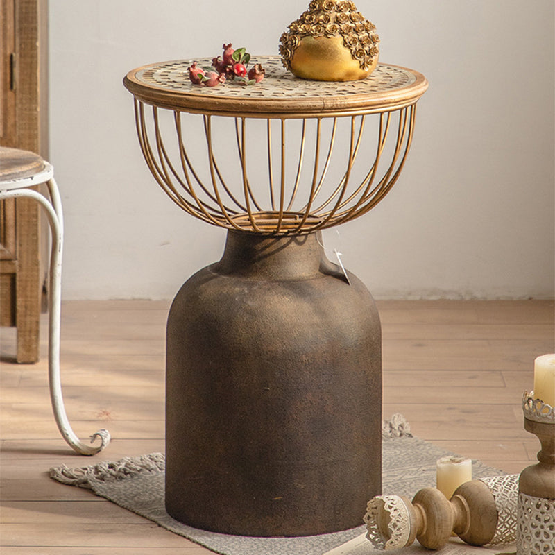 Antique Brass/Black End Table French Country Round Wood Side Table 17"L x 17"W x 25"H Brown-White 1 Clearhalo 'Coffee & Accent Tables' 'End & Side Tables' 'end_side_tables' 'furn' 'furn_end_side_tables' 'Furniture' 'Living Room Furniture' 5513270