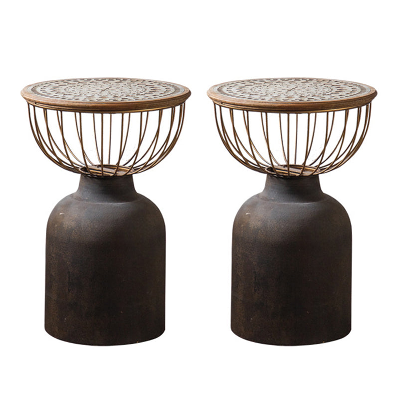 Antique Brass/Black End Table French Country Round Wood Side Table 17"L x 17"W x 25"H Brown-White 2 Clearhalo 'Coffee & Accent Tables' 'End & Side Tables' 'end_side_tables' 'furn' 'furn_end_side_tables' 'Furniture' 'Living Room Furniture' 5513271