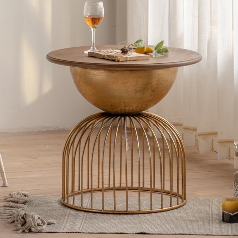 Antique Brass/Black End Table French Country Round Wood Side Table 22"L x 22"W x 21"H Brown 1 Clearhalo 'Coffee & Accent Tables' 'End & Side Tables' 'end_side_tables' 'furn' 'furn_end_side_tables' 'Furniture' 'Living Room Furniture' 5513272