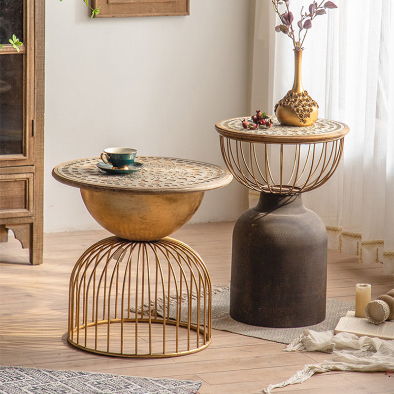 Antique Brass/Black End Table French Country Round Wood Side Table Clearhalo 'Coffee & Accent Tables' 'End & Side Tables' 'end_side_tables' 'furn' 'furn_end_side_tables' 'Furniture' 'Living Room Furniture' 5513281