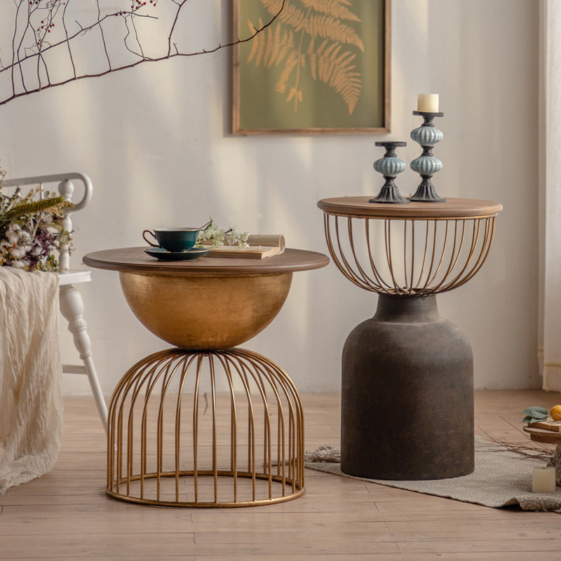 Antique Brass/Black End Table French Country Round Wood Side Table Clearhalo 'Coffee & Accent Tables' 'End & Side Tables' 'end_side_tables' 'furn' 'furn_end_side_tables' 'Furniture' 'Living Room Furniture' 5513282