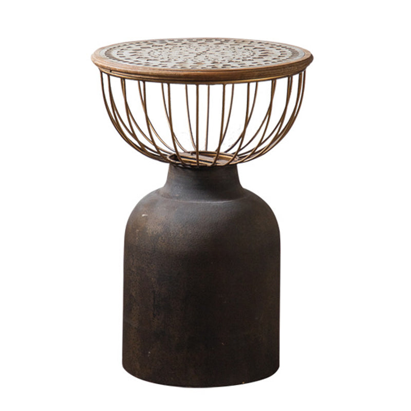 Antique Brass/Black End Table French Country Round Wood Side Table Clearhalo 'Coffee & Accent Tables' 'End & Side Tables' 'end_side_tables' 'furn' 'furn_end_side_tables' 'Furniture' 'Living Room Furniture' 5513283