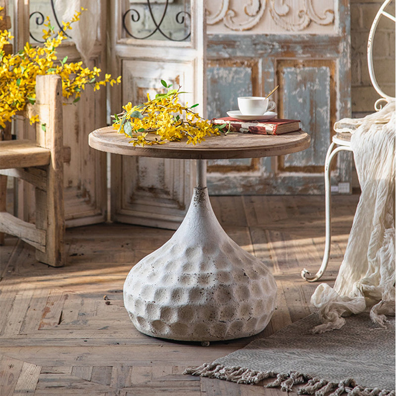 French Country Round Wooden Top Side Table Antique Brown Pedestal End Snake Table 24"L x 24"W x 21"H White 1 Clearhalo 'Coffee & Accent Tables' 'End & Side Tables' 'end_side_tables' 'furn' 'furn_end_side_tables' 'Furniture' 'Living Room Furniture' 5513340