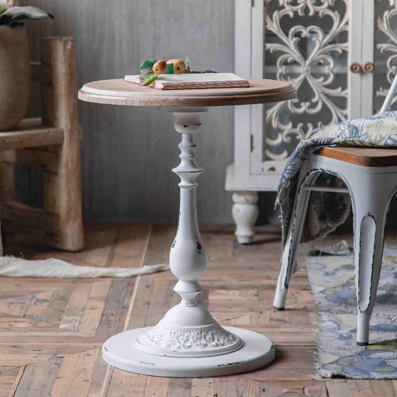 French Country Round Wooden Top Side Table Antique Brown Pedestal End Snake Table 20"L x 20"W x 25"H White 1 Clearhalo 'Coffee & Accent Tables' 'End & Side Tables' 'end_side_tables' 'furn' 'furn_end_side_tables' 'Furniture' 'Living Room Furniture' 5513342