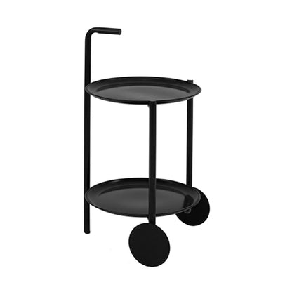 Table d'appoint supérieur du plateau rond du milieu du siècle du milieu du siècle avec roue et étagère