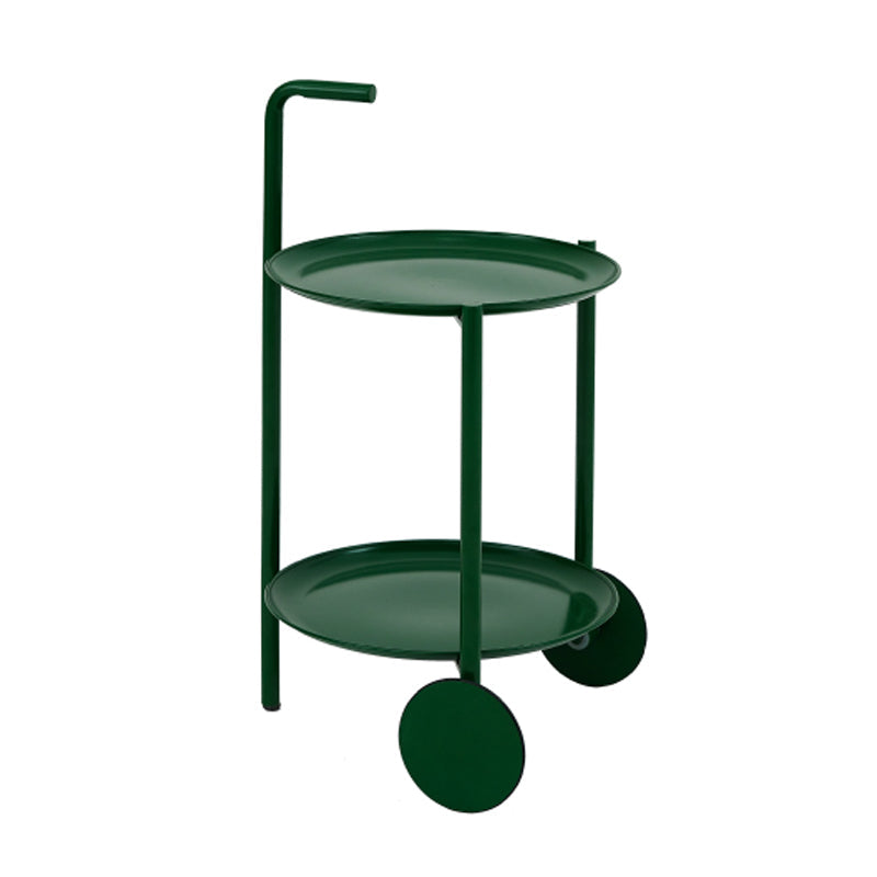 Table d'appoint supérieur du plateau rond du milieu du siècle du milieu du siècle avec roue et étagère