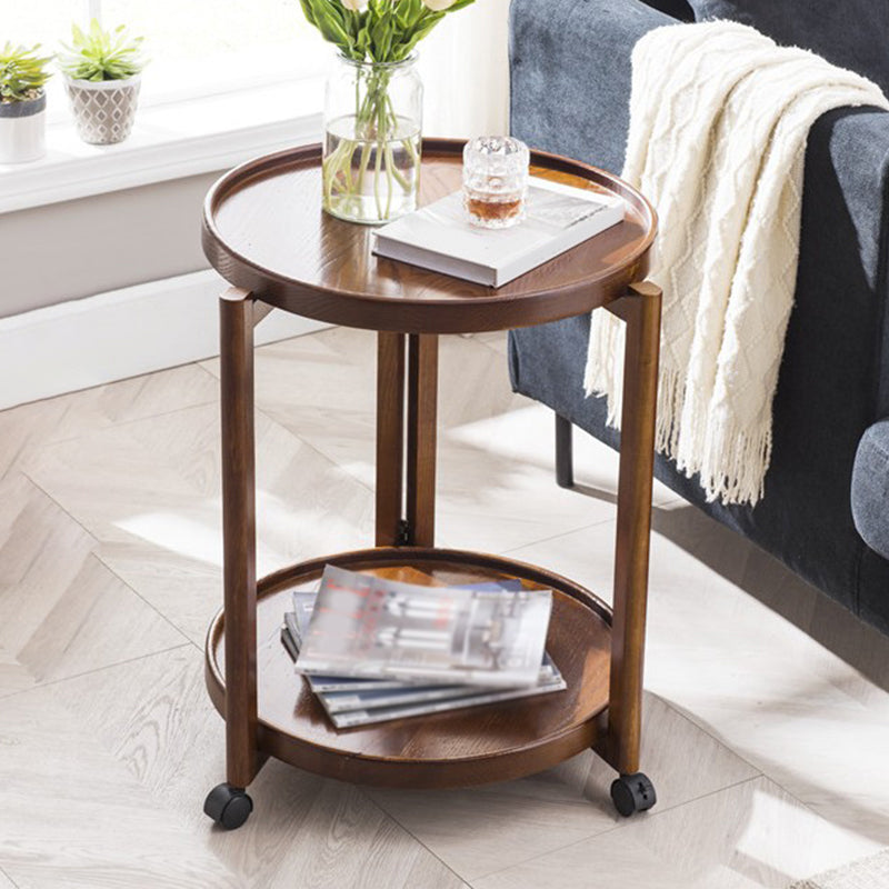 Tavolo da parte superiore del vassoio rotondo scandinavo Tavolino in legno 3 gambe con scaffale