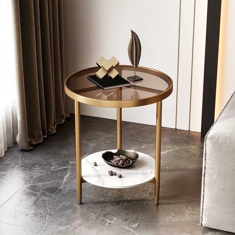 19.69" W x 19.69" D x 22.83" H Side End Table Glass Round Side Table with Shelf