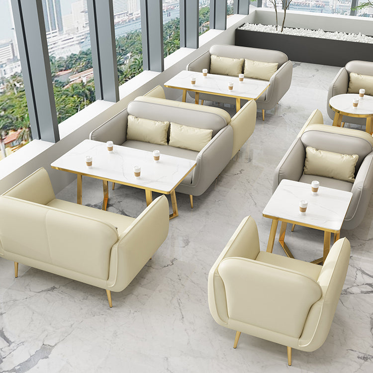 グラム静止フェイクレザースクエアアームリビングルームステイン耐性ソファ