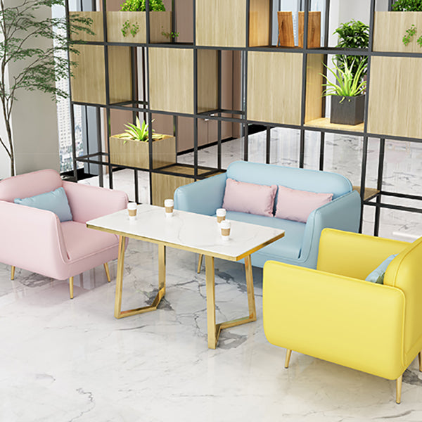 グラム静止フェイクレザースクエアアームリビングルームステイン耐性ソファ