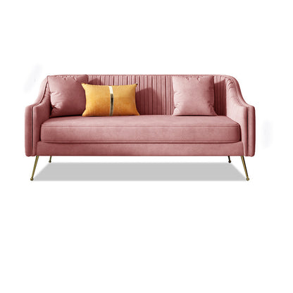 Glam Sewn Pillow Back Living Room Slipcovered Sloped Arm Seating Pink Clearhalo 'furn' 'furn_sofas' 'Furniture' 'Living Room Furniture' 'Sofa' 'sofas' 5514007