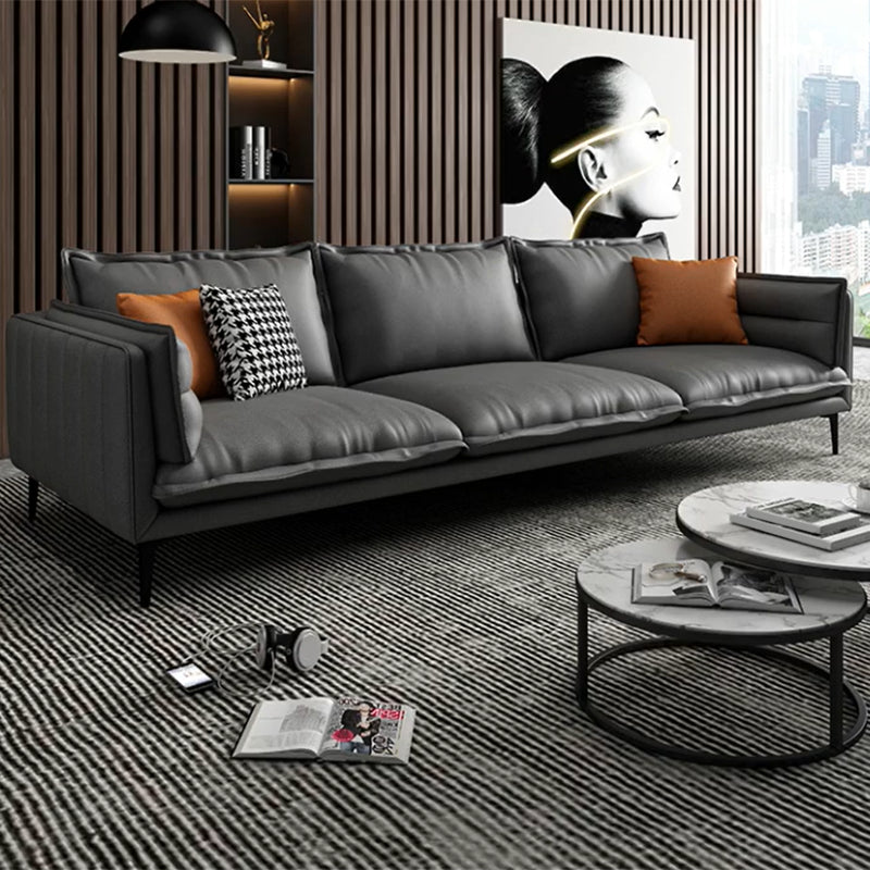 Stain Resistant Faux Leather Contemporary Square Arm Sofa Couch in Grey