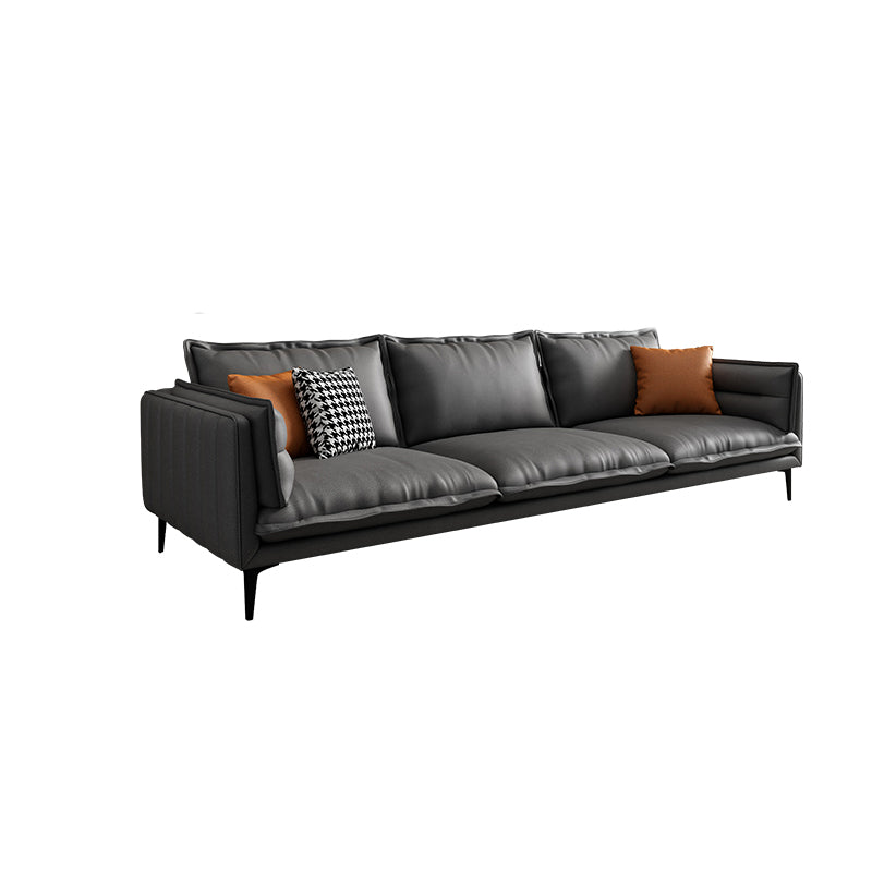 Stain Resistant Faux Leather Contemporary Square Arm Sofa Couch in Grey