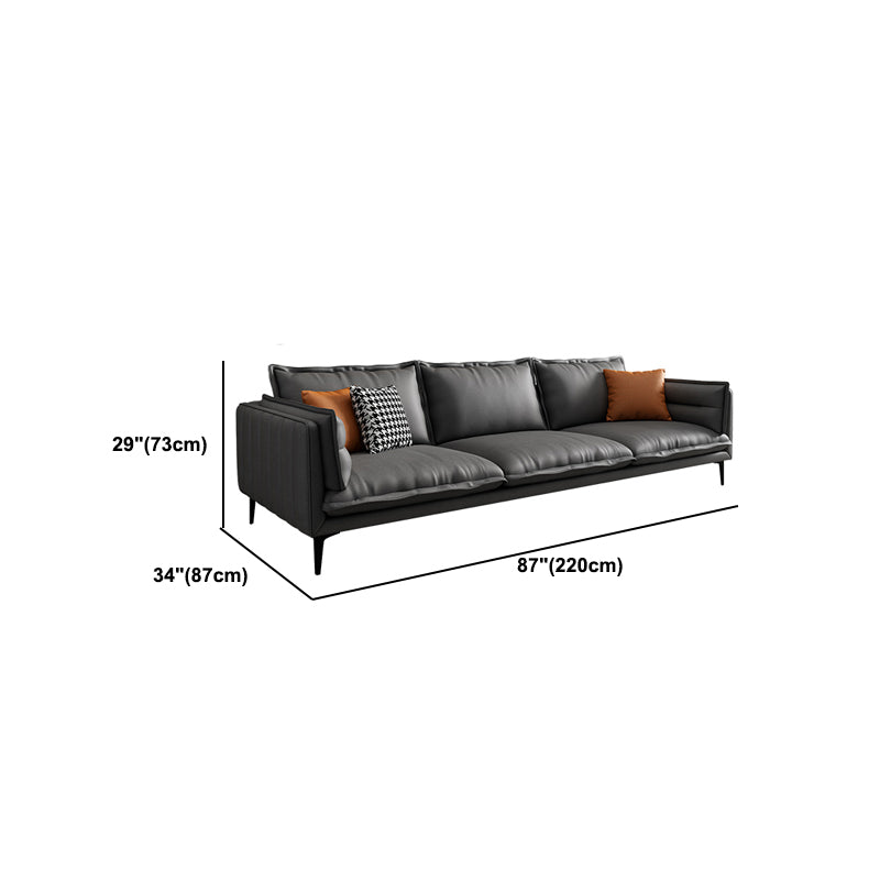 Stain Resistant Faux Leather Contemporary Square Arm Sofa Couch in Grey