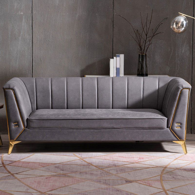 Faux Leather Modern Tuxedo Arm Sofa Standard Sofa with Sewn Pillow Back Grey Clearhalo 'furn' 'furn_sofas' 'Furniture' 'Living Room Furniture' 'Sofa' 'sofas' 5514205