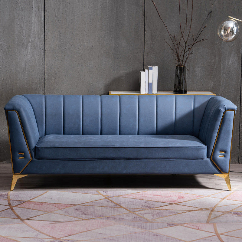 Faux Leather Modern Tuxedo Arm Sofa Standard Sofa with Sewn Pillow Back Blue Clearhalo 'furn' 'furn_sofas' 'Furniture' 'Living Room Furniture' 'Sofa' 'sofas' 5514206