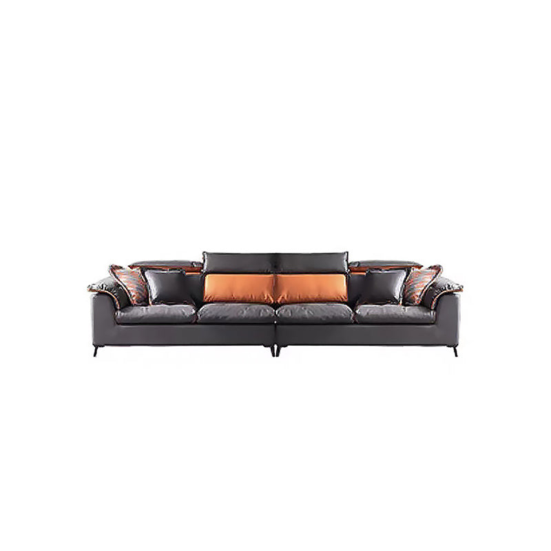 Contemporary Stain-Resistant Faux Leather Dark Gray for Living Room Sofa