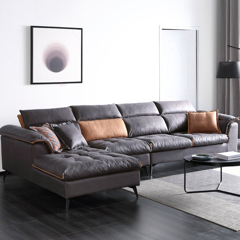 Contemporary Stain-Resistant Faux Leather Dark Gray for Living Room Sofa