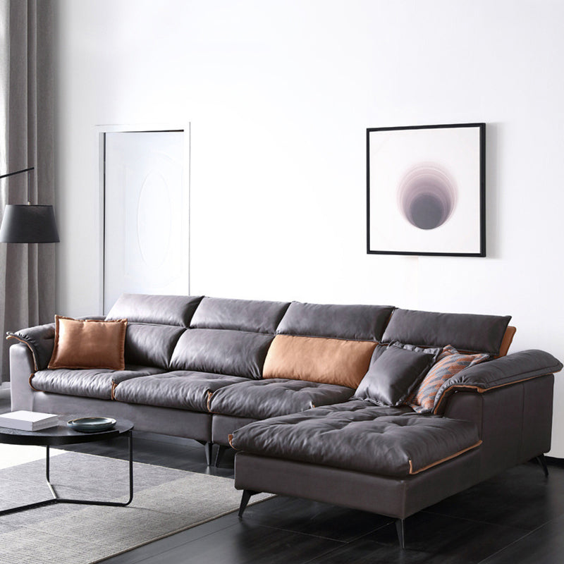 Contemporary Stain-Resistant Faux Leather Dark Gray for Living Room Sofa
