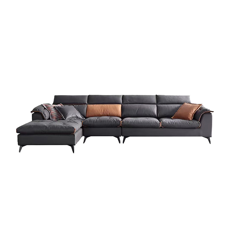 Contemporary Stain-Resistant Faux Leather Dark Gray for Living Room Sofa