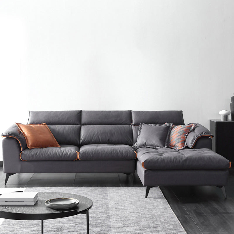 Contemporary Stain-Resistant Faux Leather Dark Gray for Living Room Sofa