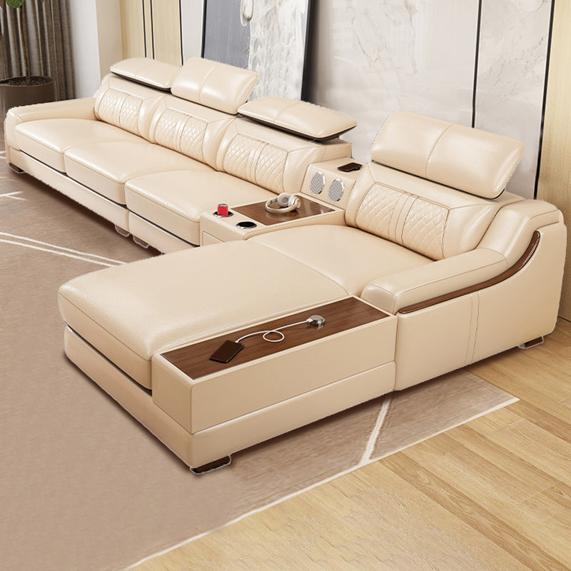 Divano e chaise con armi inclinate resistenti alla vera pelle contemporanea divano e chaise