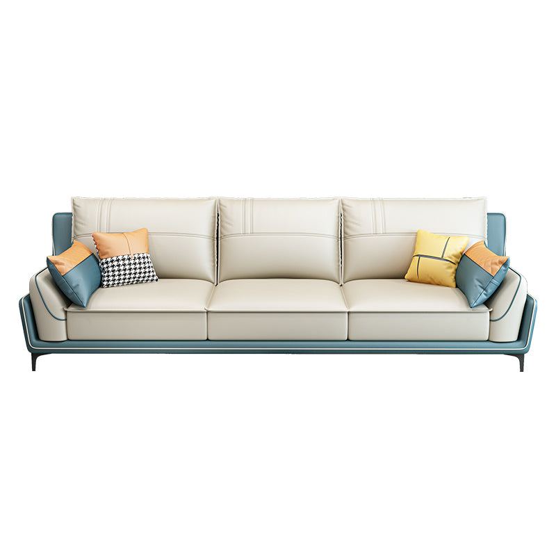 Scandinavian Faux Leather Sectional in Beige 35.43" Tall Sectional 110"L x 35.5"W x 35.5"H Horizontal Clearhalo 'furn' 'furn_sectionals' 'Furniture' 'Living Room Furniture' 'Sectionals' 5514328
