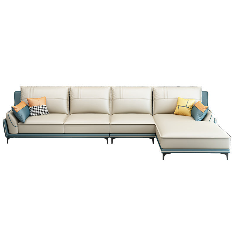 Scandinavian Faux Leather Sectional in Beige 35.43" Tall Sectional 138"L x 69"W x 35.5"H Right Clearhalo 'furn' 'furn_sectionals' 'Furniture' 'Living Room Furniture' 'Sectionals' 5514333