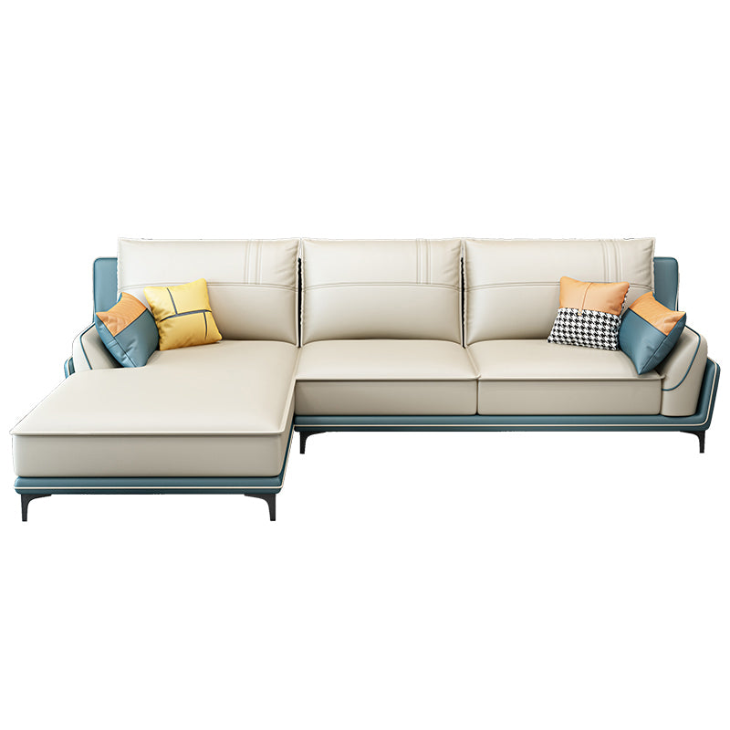 Scandinavian Faux Leather Sectional in Beige 35.43" Tall Sectional 110"L x 69"W x 35"H Left Clearhalo 'furn' 'furn_sectionals' 'Furniture' 'Living Room Furniture' 'Sectionals' 5514338