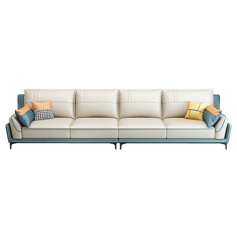 Scandinavian Faux Leather Sectional in Beige 35.43" Tall Sectional 138"L x 35.5"W x 35.5"H Horizontal Clearhalo 'furn' 'furn_sectionals' 'Furniture' 'Living Room Furniture' 'Sectionals' 5514340