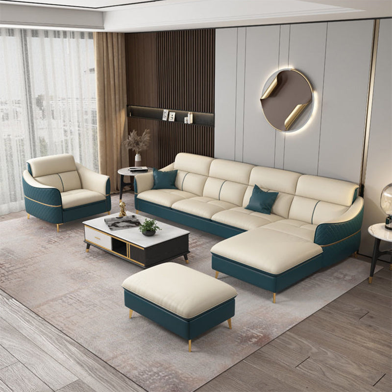 Glam Style Sofa Bed with Padded Leather and White Upholstery Sofa Clearhalo 'furn' 'furn_sectionals' 'Furniture' 'Living Room Furniture' 'Sectionals' 5514501