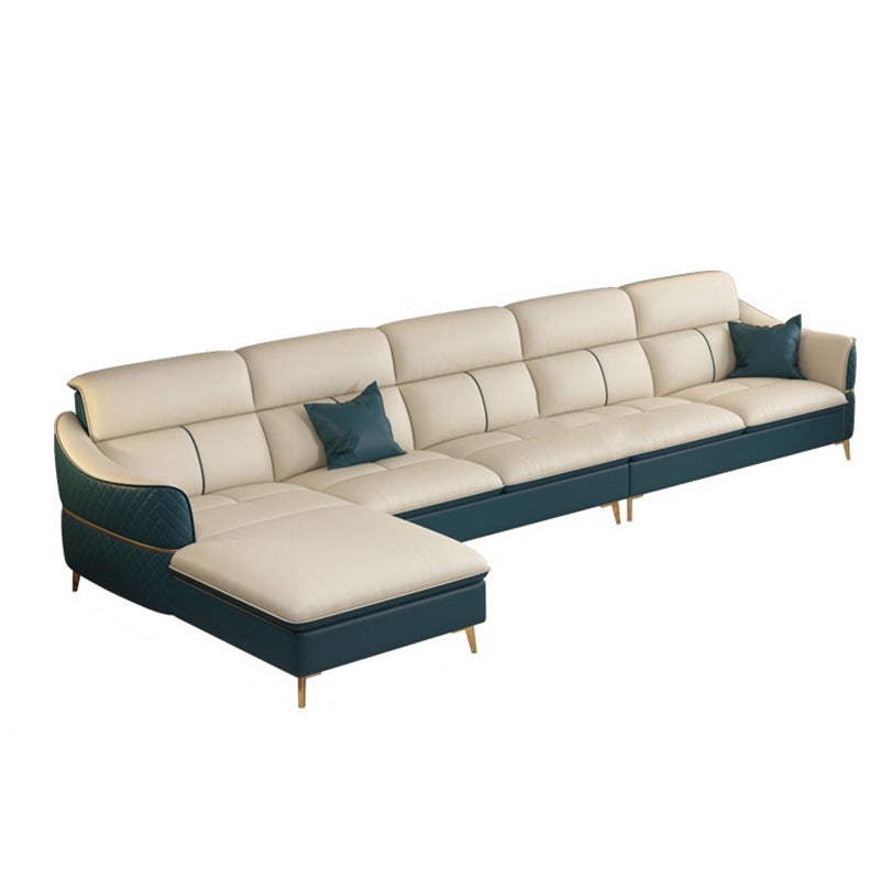 Glam Style Sofa Bed with Padded Leather and White Upholstery Sofa 130"L x 63"W x 36"H Left Clearhalo 'furn' 'furn_sectionals' 'Furniture' 'Living Room Furniture' 'Sectionals' 5514504