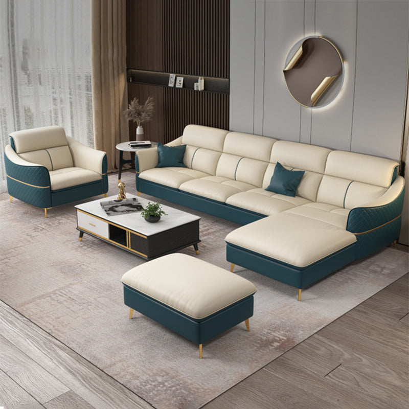 Glam Style Sofa Bed with Padded Leather and White Upholstery Sofa Clearhalo 'furn' 'furn_sectionals' 'Furniture' 'Living Room Furniture' 'Sectionals' 5514510