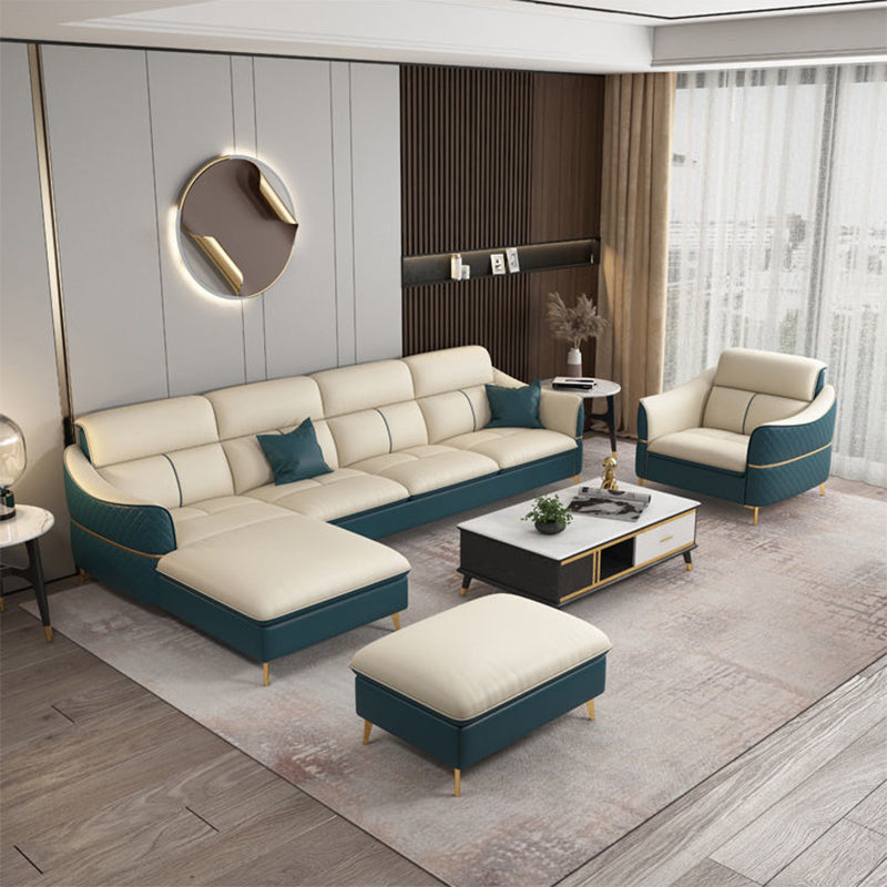 Glam Style Sofa Bed with Padded Leather and White Upholstery Sofa Clearhalo 'furn' 'furn_sectionals' 'Furniture' 'Living Room Furniture' 'Sectionals' 5514511