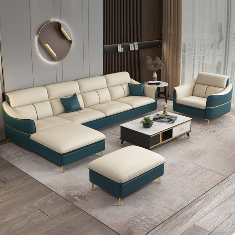 Glam Style Sofa Bed with Padded Leather and White Upholstery Sofa Clearhalo 'furn' 'furn_sectionals' 'Furniture' 'Living Room Furniture' 'Sectionals' 5514514