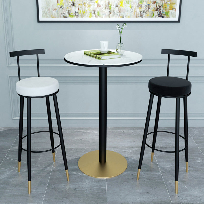 1/3/4/5 Pieces Glam Iron Bar Table Set Round Bistro Set with Black Faux Marble Top 3 Pieces: Table, 1 White Stool,1 Black Stool Clearhalo 'Bar Furniture' 'furn' 'furn_home_bar_bar_sets' 'Furniture' 'Home Bars & Bar Sets' 'home_bar_bar_sets' 'Kitchen & Dining Furniture' 5514564