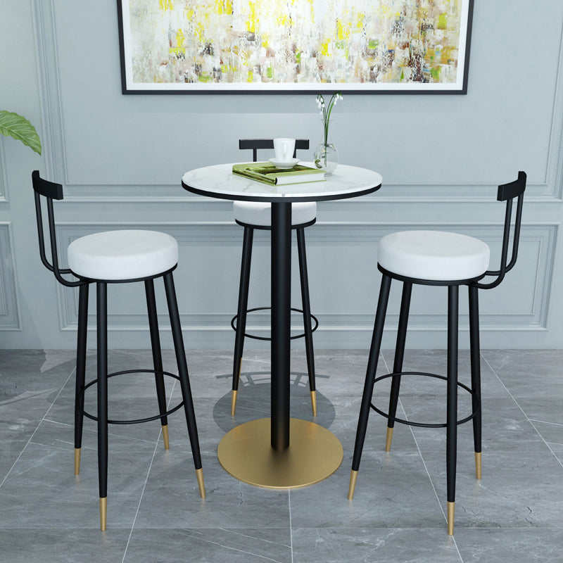 1/3/4/5 Pieces Glam Iron Bar Table Set Round Bistro Set with Black Faux Marble Top 4 Pieces: Table, 3 White Stools Clearhalo 'Bar Furniture' 'furn' 'furn_home_bar_bar_sets' 'Furniture' 'Home Bars & Bar Sets' 'home_bar_bar_sets' 'Kitchen & Dining Furniture' 5514570