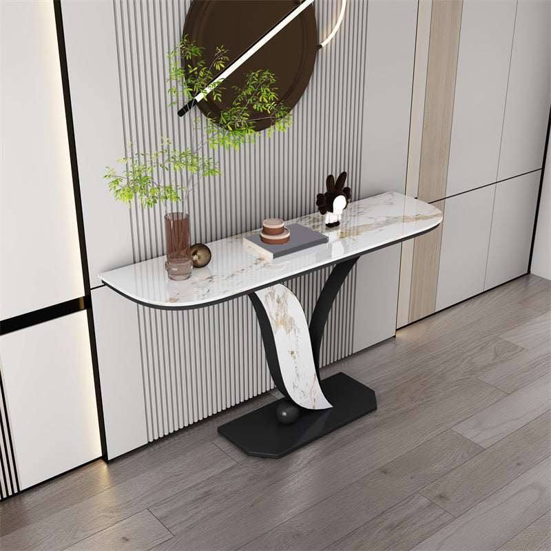 Glam Metal Half Moon Sofa Console Table Scratch Resistant Pedestal White Console Table 47"L x 12"W x 31"H Black Clearhalo 'Console Tables' 'console_tables' 'Entry & Mudroom Furniture' 'furn' 'furn_console_tables' 'Furniture' 5514710