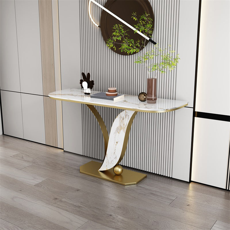 Glam Metal Half Moon Sofa Console Table Scratch Resistant Pedestal White Console Table Gold Clearhalo 'Console Tables' 'console_tables' 'Entry & Mudroom Furniture' 'furn' 'furn_console_tables' 'Furniture' 5514711