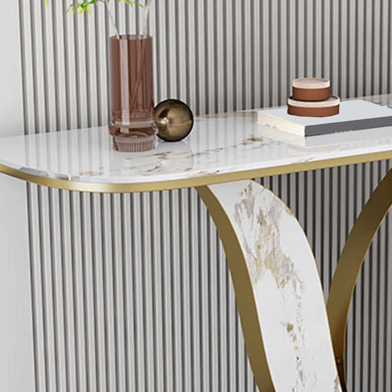 Glam Metal Half Moon Sofa Console Table Scratch Resistant Pedestal White Console Table Clearhalo 'Console Tables' 'console_tables' 'Entry & Mudroom Furniture' 'furn' 'furn_console_tables' 'Furniture' 5514715