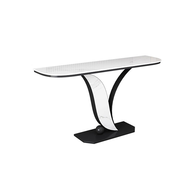 Glam Metal Half Moon Sofa Console Table Scratch Resistant Pedestal White Console Table Clearhalo 'Console Tables' 'console_tables' 'Entry & Mudroom Furniture' 'furn' 'furn_console_tables' 'Furniture' 5514716
