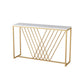 Glam Style Console Table with Rectangle Marble Top and Iron Trestle Base