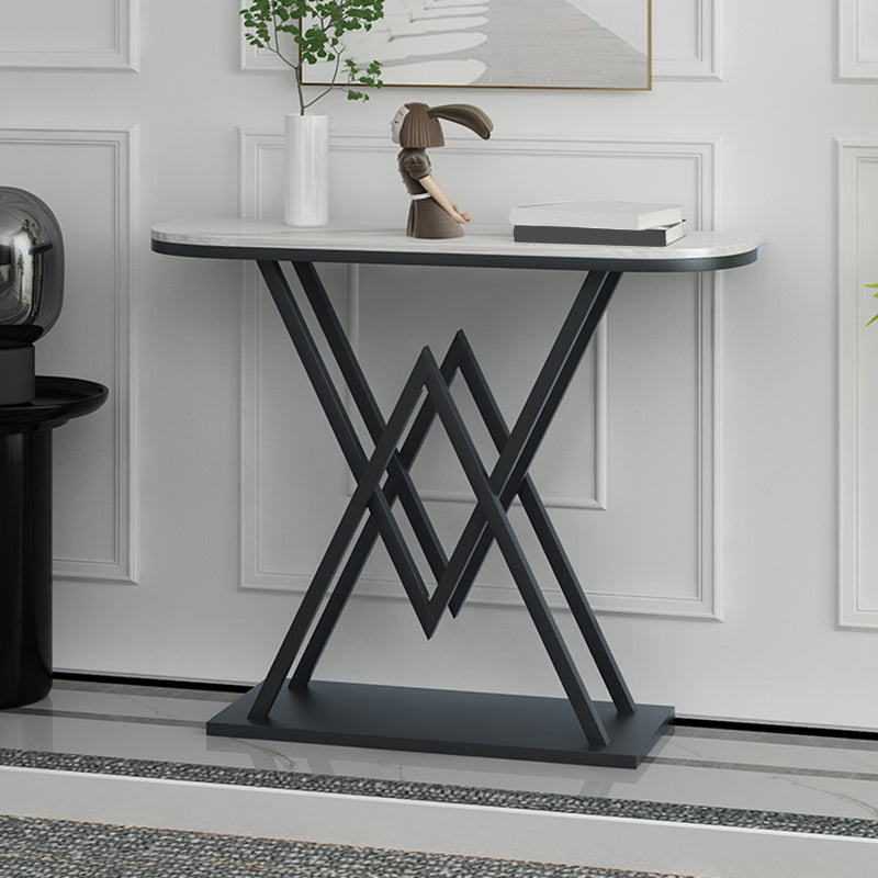 Metal Frame Accent Table with White Marble Console Table for Hall 55"L x 12"W x 31"H Black Clearhalo 'Console Tables' 'console_tables' 'Entry & Mudroom Furniture' 'furn' 'furn_console_tables' 'Furniture' 5514828